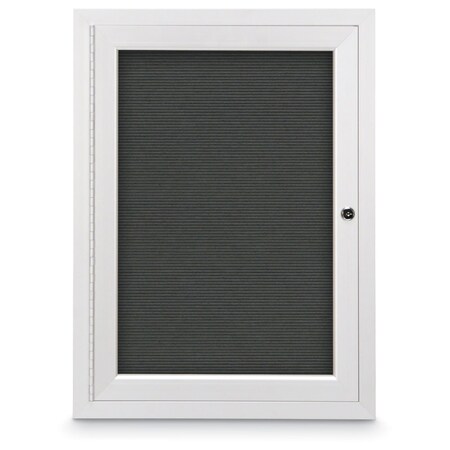 United Visual Products 24"x36" 1-Door Enclosed Outdoor Letterboard, Header, Grey Felt/White UV1175HD-WHITE-GREY